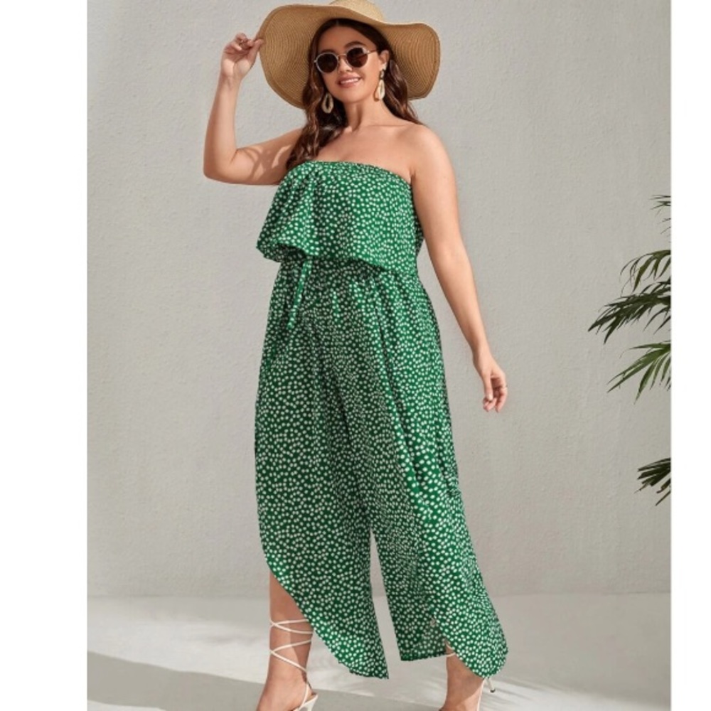 Green Ruffle Plus Jumpsuit - Picture 4 of 5